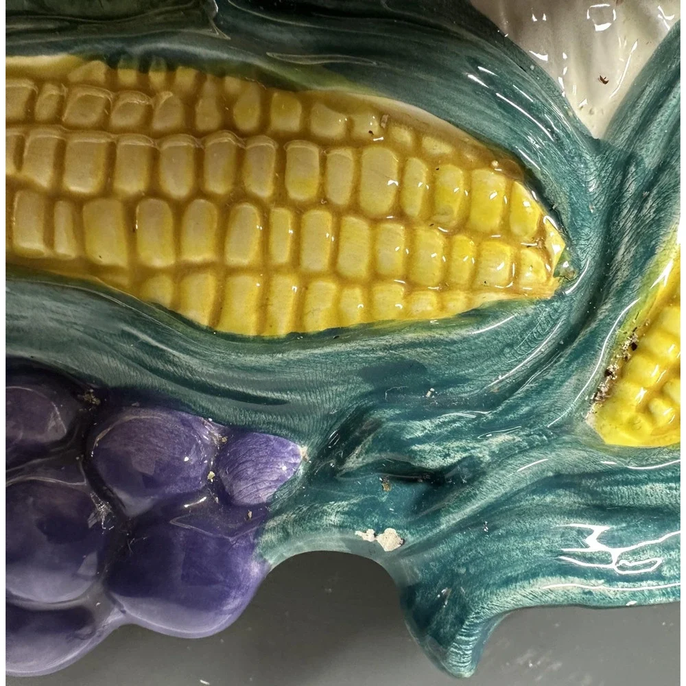 Vintage Fitz and Floyd Hand Painted Fruit Corn Grapes Relief Oval Platter 1995